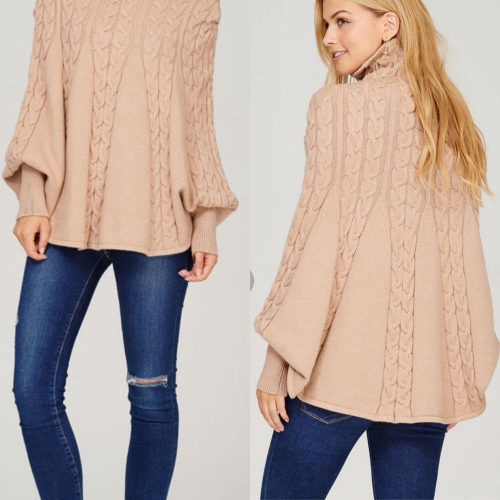 Taupe Knit Cape Poncho